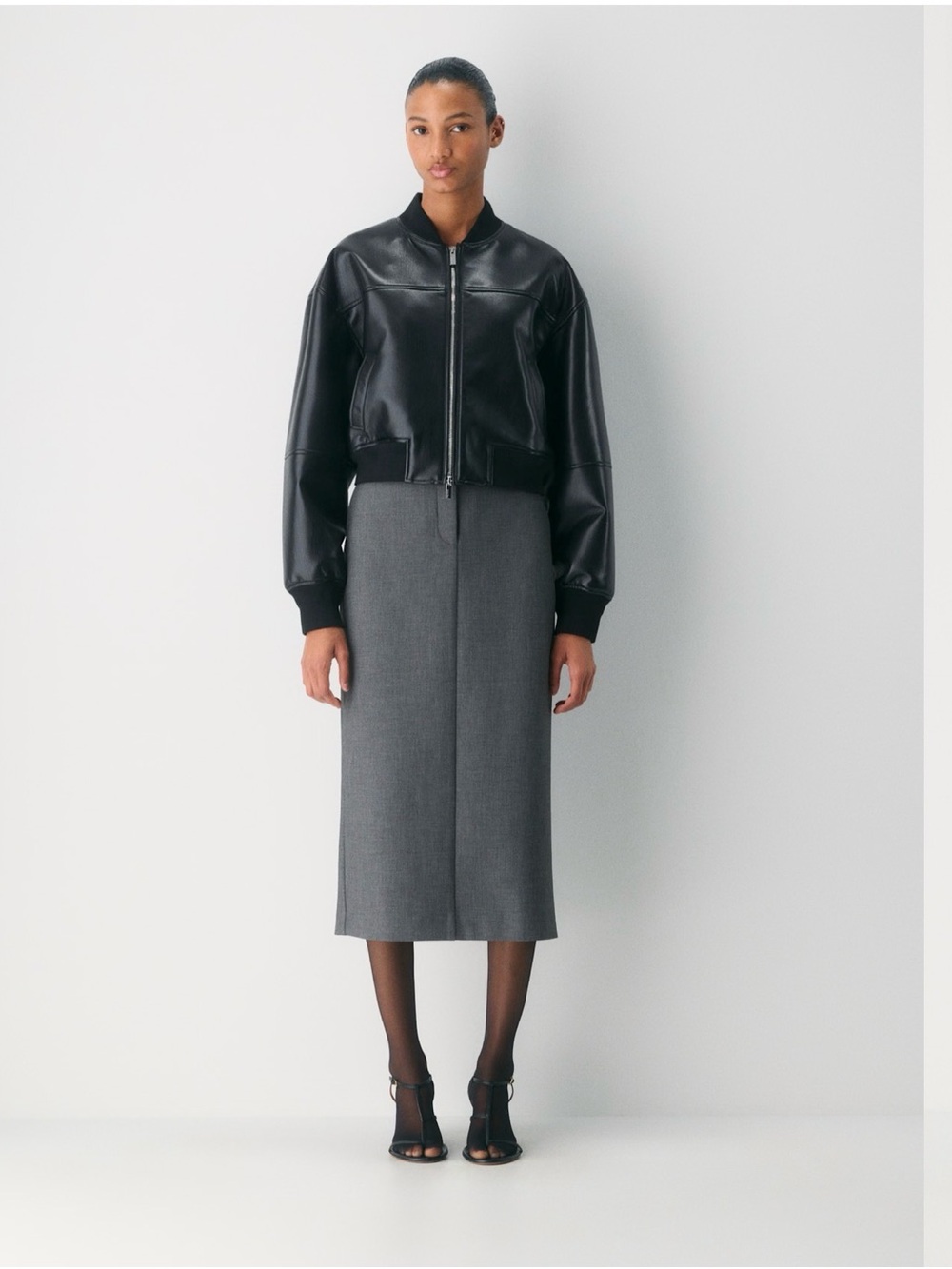 Aritzia Grey Midi Pencil Skirt